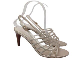 Via‎ Spiga Heels Gold Strappy Metallic Leather Dressy Sandals Italy Womens 7.5